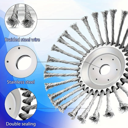 10 Inch Unbreakable Wired Trimmer Blade, Steel Wire Cutter Trimmer Head, Wire Rotary Brush Weed Trimmer Head, Weed Eater Head with Adapter Kit for Moss Grass Rust Removal