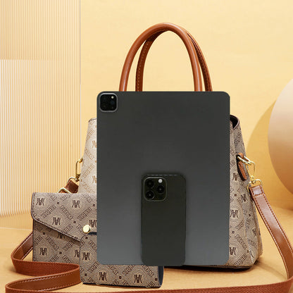 CHROSGEKEIDI Women's 2-in-1 Handbag & Crossbody Set - Coffee Brown Golden-Tone Hardware, Detachable Strap, Zipper Closure, Wallet-Like Pocket - Elegant Tote & Purse Combo for, Travel, Everyday (Luxury-Ready Matching Outfit