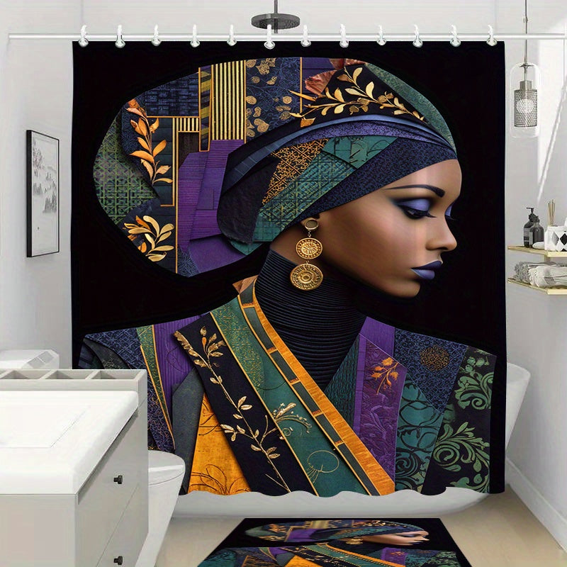 Set of 4 Luxurious Fabric Items Adorned with Golden, Featuring an Extra Wide Circular Shower Curtain Available in Various Sizes. This Decorative Bathroom Ensemble Includes a Shower Curtain, a Non-Slip Mat, a Toilet Seat Cover