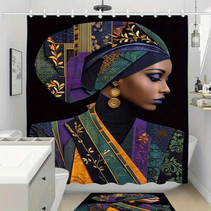 Set of 4 Luxurious Fabric Items Adorned with Golden, Featuring an Extra Wide Circular Shower Curtain Available in Various Sizes. This Decorative Bathroom Ensemble Includes a Shower Curtain, a Non-Slip Mat, a Toilet Seat Cover