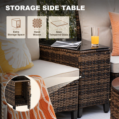 8-11pcs Outdoor Patio Furniture Set, Half-Moon Curved Sectional Sofa Rattan Patio Conversation Set with Wood Armrests for Porch, Backyard - Tempered Glass Round Coffee Table & Side Table, Patio Furniture And Decor, Patio Set,