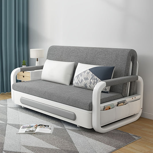 LUCK LIVE Modern Retractable Sofa Bed - 2-in-1 Pull-Out Sectional with Storage Recliner, Grey Linen Fabric, Hardwood Frame, Space-Saving Design for Small Apartments & Guest Rooms, Sectional Sofa Bed, Compact Guest Room, Sleek