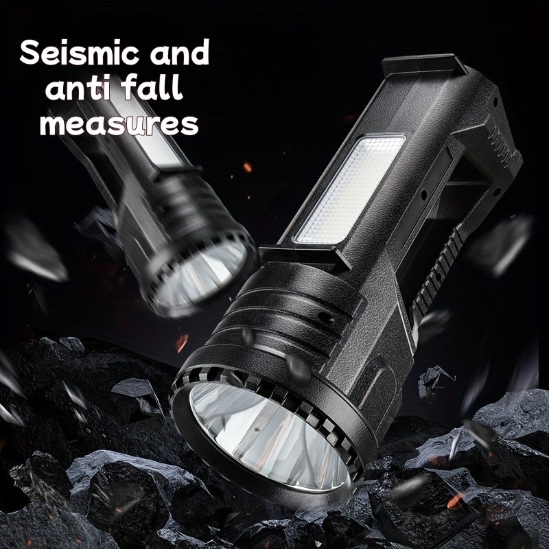 QIIIQ High-Power LED Flashlight with -C Fast, &, Handle & Side Light, Long-Range Bright Beam, Portable Rechargeable Spotlight for Camping, Hiking, Emergency, Search & Rescue - Compatible with -C Devices, Cable Included, Durab