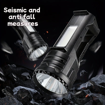 QIIIQ High-Power LED Flashlight with -C Fast, &, Handle & Side Light, Long-Range Bright Beam, Portable Rechargeable Spotlight for Camping, Hiking, Emergency, Search & Rescue - Compatible with -C Devices, Cable Included, Durab
