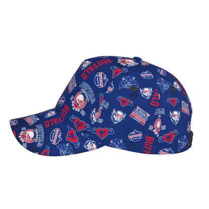 Baseball Cap Featuring a Full-Print Design with a Blue And Red Football Theme, Made from 100% Breathable And Adjustable for Comfort