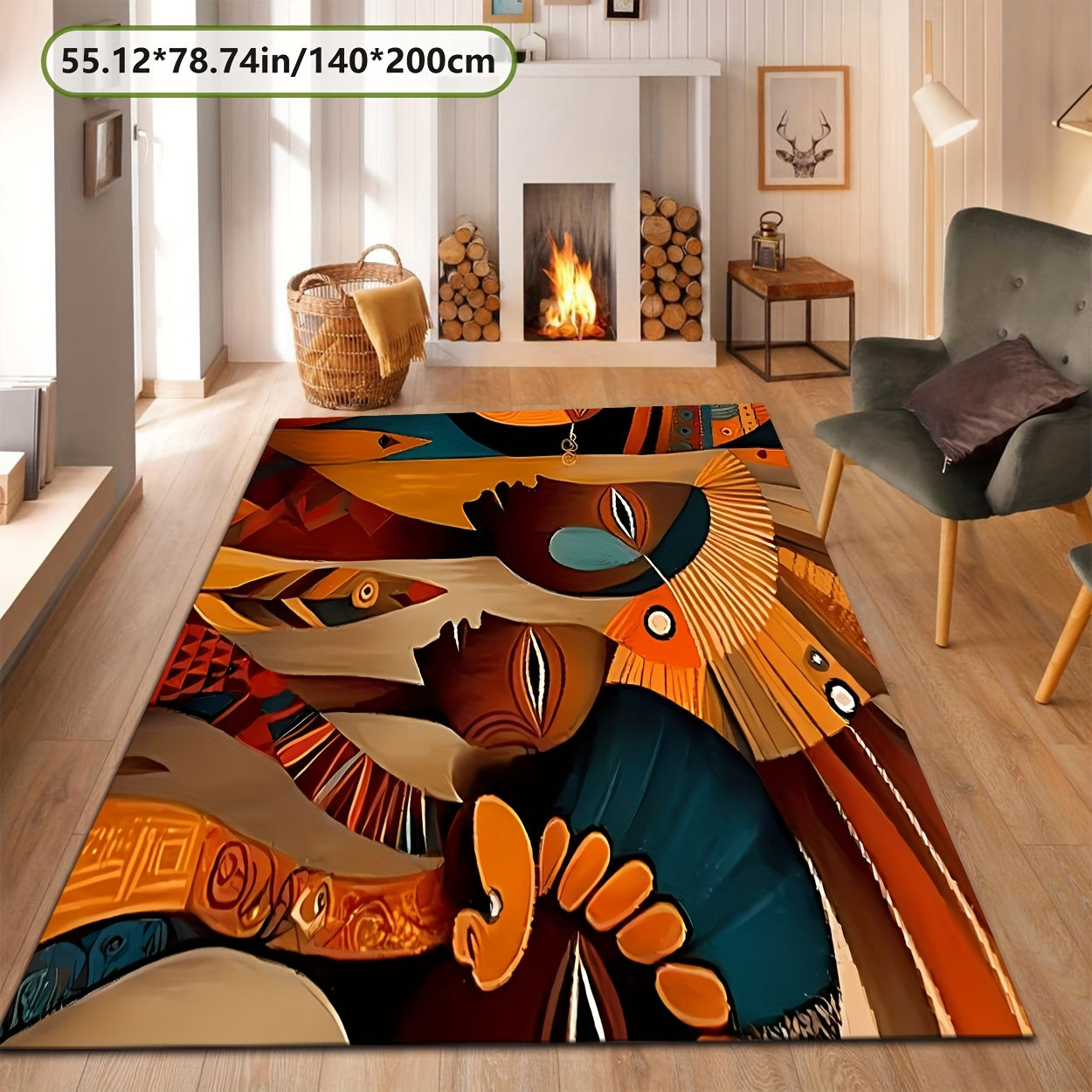 Vibrant Abstract Design Decorative Mat - Soft, Durable, Machine Washable, Non-Slip Backing, 7mm Thick, 800g/sq.m, Perfect for Kitchen, Living Room, Bedroom, Bathroom, and Outdoor Spaces, Rugs for Living