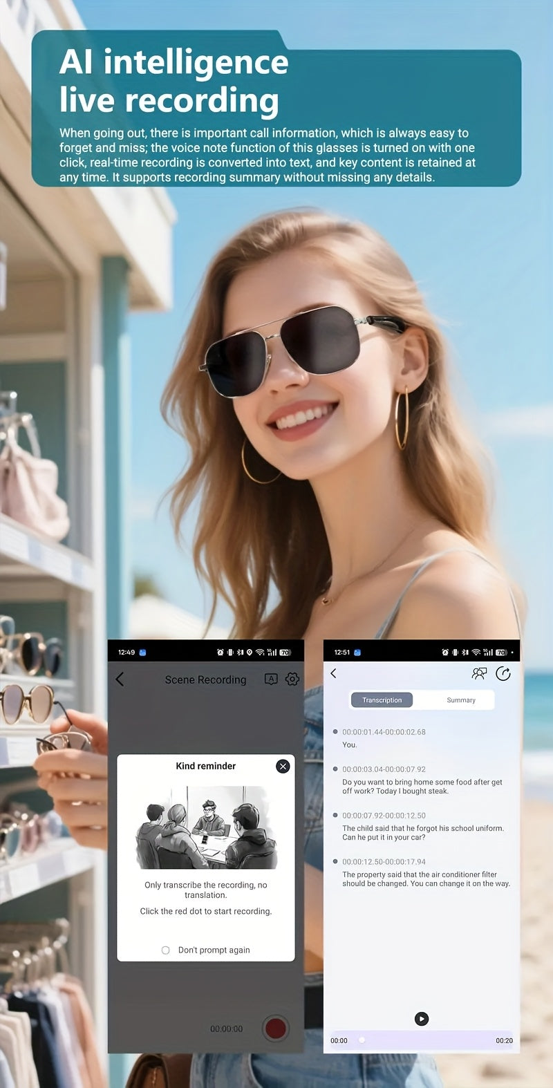 2025 AI Translation Glasses: Real-Time 100+ Languages, Wireless Wireless, Built-in Mic/Speaker, HD Voice & Music, AI Voice Control, Camera, Blue Light Protection, Magnetic Charging, Dual Sound - Stylish for Office, Fitness, H