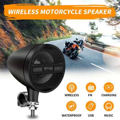 Motorcycle Speakers Waterproof Wireless Motorcycle Audio Stereo Speaker System with USB AUX Mp3 Music Player Fit for 1'' to 1.3'' Handlebar