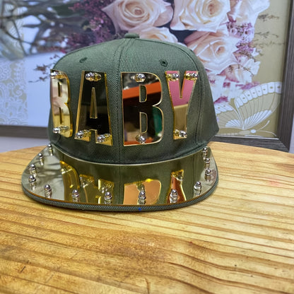 Punk Style Men'S Baseball Cap, 100% Polyester Lightweight Flat Brim Hat with Alphabet Pattern and Embellishments, Non-Stretch Fabric