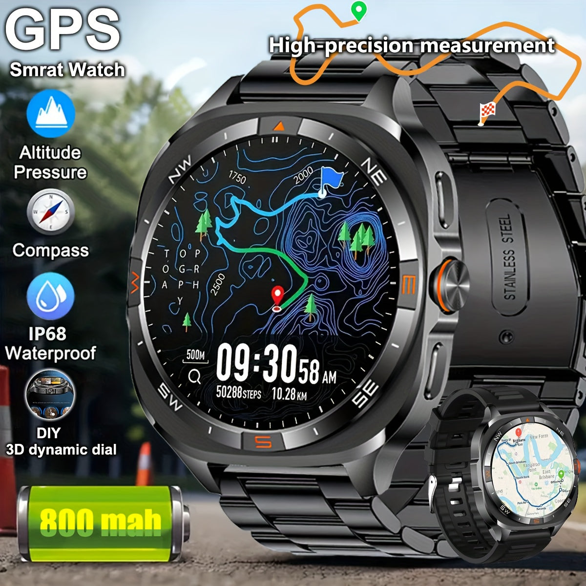 [GPS Precise Positioning Smartwatch ] 1.46-inch high-definition large screen smartwatch! Built-in GPS for precise trajectory recording during running, cycling and outdoor exploration. High Quality, wireless 5.4 calls, 800mAh