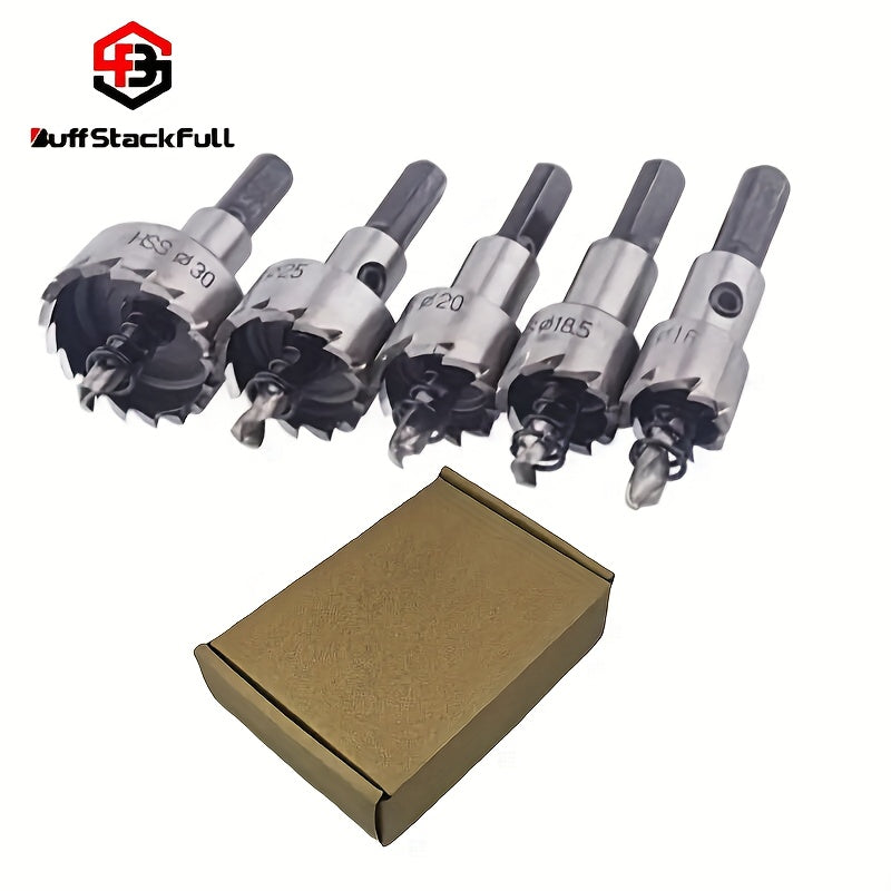 BUFF STACK FULL 5pcs HSS Drill Bits with Wrench - High-Speed Steel, Rust-Proof, Precision Sizes (16mm-30mm) for Metal & Stainless Steel - Ideal for Professional Sheet Metal Work, Drill Bits for Steel, Metalworking Drill Bits