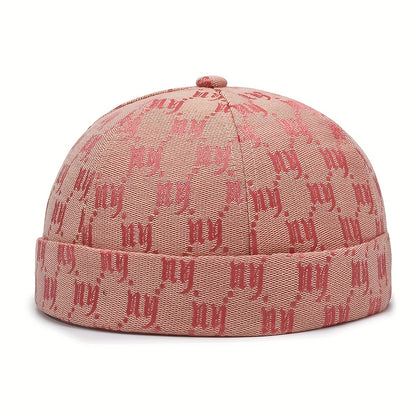Men's & Women's Retro Snapback Brimless Melon - Beige/Navy/Black/Red/Brown/Grey with NY Logo-Like Letter Print, All-Season Casual Hat, -Filled for Warmth, Hand Washable (Unisex) for Hip-Hop & Casual Attire