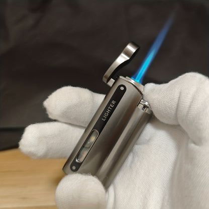 Innovative Metal Straight Flame Lighter, Distinctive Torch Turbine Butane Gas Lighter, Compact Lighter, Original Creative Windproof Outdoor Lighter (Butane Gas Not Included), Without Battery