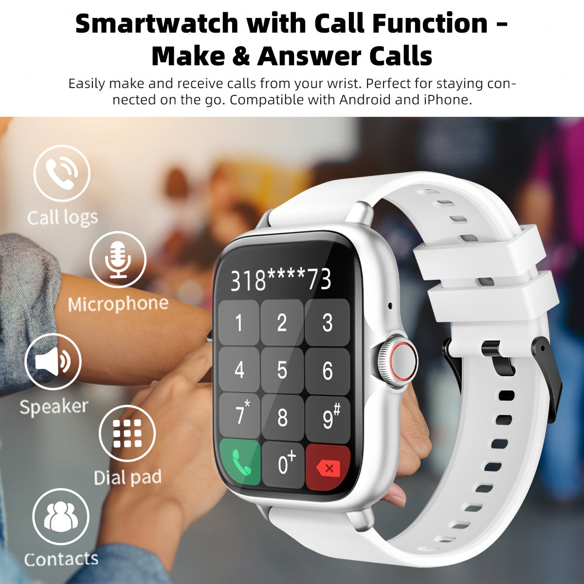Multifunctional Sports Smart Watch for Men & Women, 1.83'' Full Touch Screen with Wireless Calling & Messaging, Pedometer, Fitness Tracker Smartwatch, for iPhone Android Cell Phones, Smartbands Fitness Watch for Women Men Fri