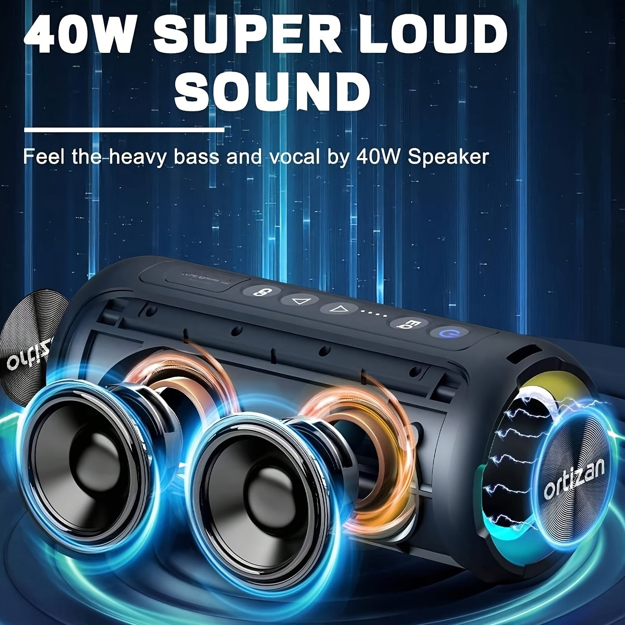Ortizan Wireless Speakers, 40W Loud Sound, Wireless Stereo, IPX7 High Quality, Extra Bass, LED Light, BT5.3, Portable Compact Speaker for Shower, Outdoor, Beach, Home, Party. Gifts for Men And Women., Outdoor Speaker, Shower