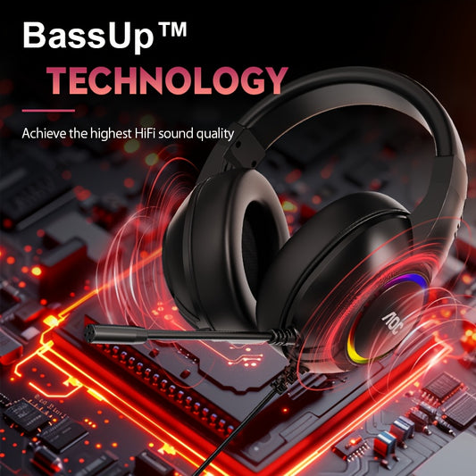 AOC Surround Bass Headphones with LED Lights, Jack, Volume Control, Condenser Mic, Tangle-Free Design, Compatible with PS5, PS4, Xbox One Controllers & Mobile Devices, Like Switch - Open-back Earcups, Black Plastic Material