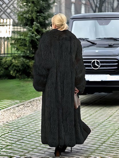 FHILLINUO Chic Women'S Faux Coat | Long Length, Solid Color, Single Breasted, with Pockets, Comfortable and Warm for Fall/Winter