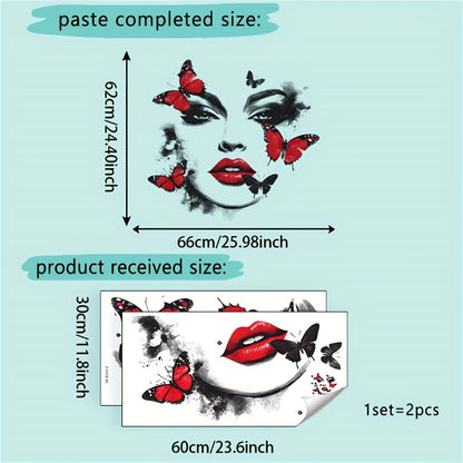 Unique Beauty and Butterfly Pattern Wall Sticker, Ink Brush Strokes Add Artistic Atmosphere. Red and Black Color Scheme Eye-catching, Instantly Elevates the Ambiance of Spaces like Bedrooms and Living Rooms. Easy to Apply and