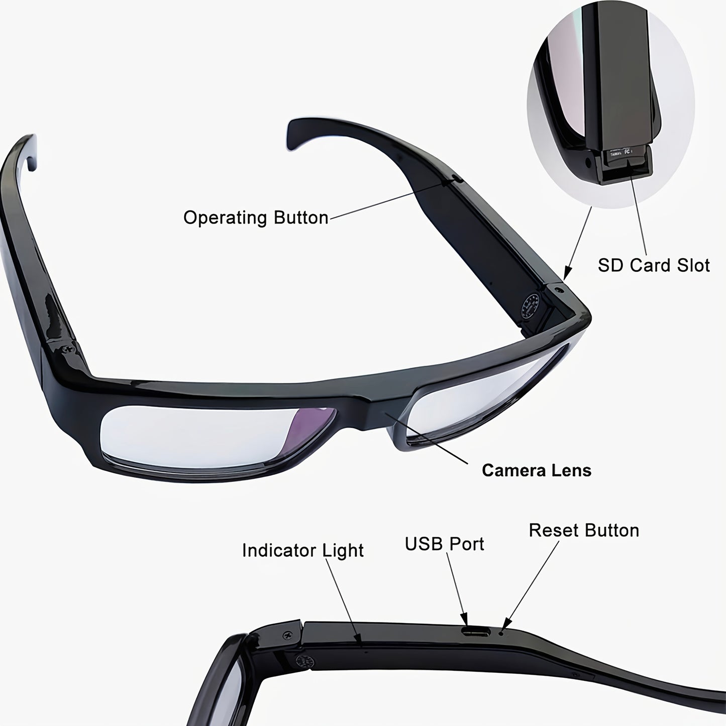 1pc Smart Glasses with Camera, 1080P HD Camera, Digital Video Recorder Camcorder Eye Protection DV Camera glasses Video glasses, Recording Portable Camera Ultra Clear Camera Glasses with 64GB Memory Card, Long-lasting battery