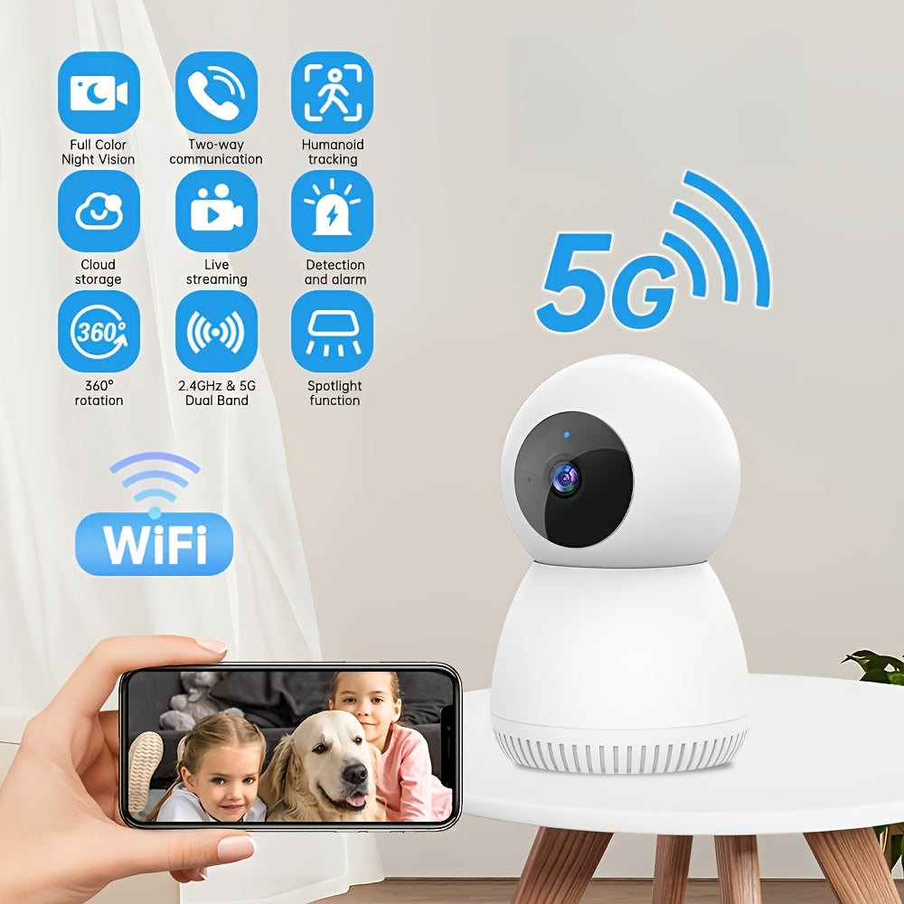 4MP 360° Indoor Smart Security Camera, 360° Pan/tilt Home Security Camera, 5GHz And 2.4GHz Dog Camera With HD Video, Two-way Audio, Night Vision Function, Human Shape Motion Detection And Pet Monitoring, Can Be Used With Al