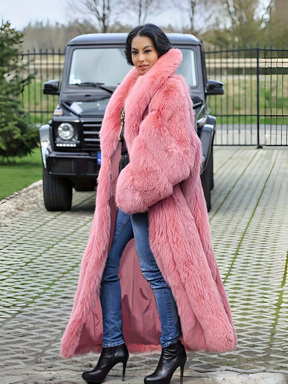 FHILLINUO Chic Women'S Faux Coat | Long Length, Solid Color, Single Breasted, with Pockets, Comfortable and Warm for Fall/Winter