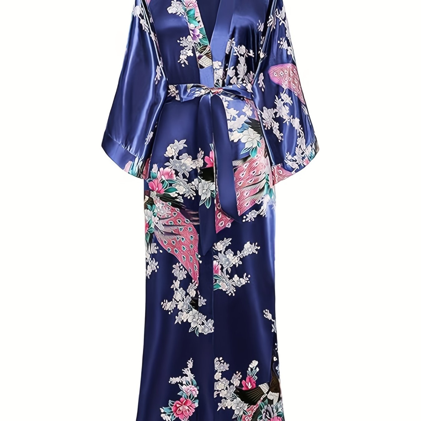 Elegant Floral Kimono Women's Robe - Soft and Light Beige-Friendly V-Neck Geometric Pattern All-Season Comfortable Casual Pajamas Pajamas