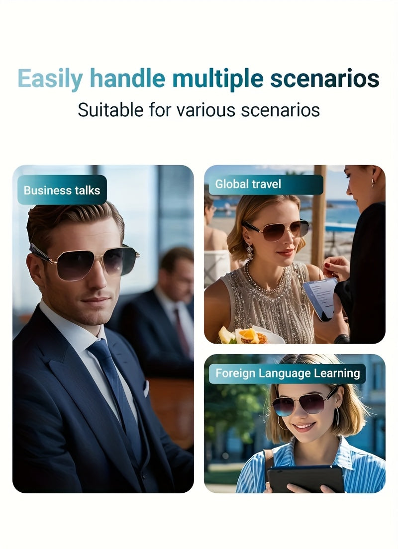 2025 AI Translation Glasses: Real-Time 100+ Languages, Wireless Wireless, Built-in Mic/Speaker, HD Voice & Music, AI Voice Control, Camera, Blue Light Protection, Magnetic Charging, Dual Sound - Stylish for Office, Fitness, H