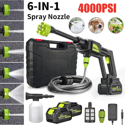 Cordless High-pressure Car Wash Water Gun, 6-in-1 Nozzle And Bucket, Portable High-pressure Electric Car Wash Machine for Car, Courtyard, Garden And Outdoor Cleaning, Garden Cleaning Tool, Multi-functional Cleaning Tool, Car