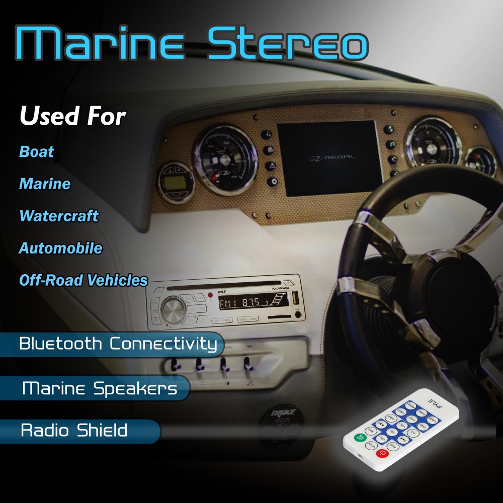Pyle PLCDBT85MRW Marine Stereo Receiver Kit with Single DIN In-Dash LCD Digital Display, Built-in Bluetooth and Microphone, Includes Four 6.5” Waterproof Speakers, USB/SD/MP3/AUX/FM Radio Reader, Remote Control, Universal M