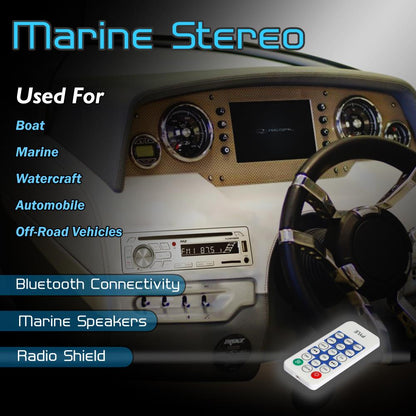 Pyle PLCDBT85MRW Marine Stereo Receiver Kit with Single DIN In-Dash LCD Digital Display, Built-in Bluetooth and Microphone, Includes Four 6.5” Waterproof Speakers, USB/SD/MP3/AUX/FM Radio Reader, Remote Control, Universal M