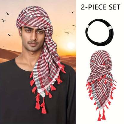 [Two piece set ]Arabic square scarf hanging on all sides with contrasting colors, Arab headscarf jacquard scarf, formal casual robe, clothing headscarf set, perfect gift for men during Ramadan, a choice for holiday gifts