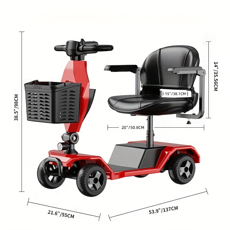 4 Wheel Electric Kick Scooter with Seat - 250W Motor, 15 mph Speed, Foldable Tandem Scooter with Backseat Chair and Front Basket, 265 lbs Capacity, 8-inch Solid Tires, Lightweight 82 lbs, Long-Lasting Battery, Can Be Used on