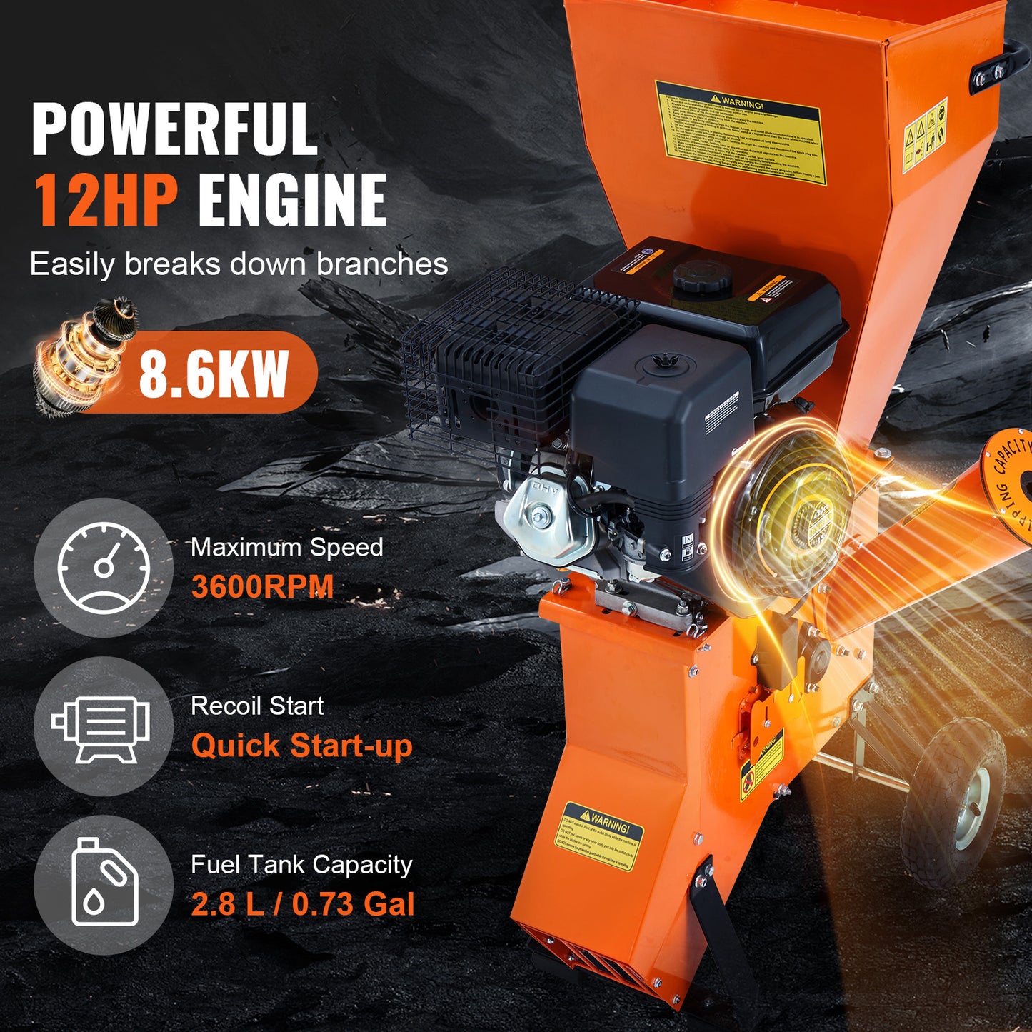 VEVOR Wood Chipper Shredder Mulcher 7HP Heavy Duty Gas Powered 3” 212cc/ 420cc, 4.1kw/4.1kw