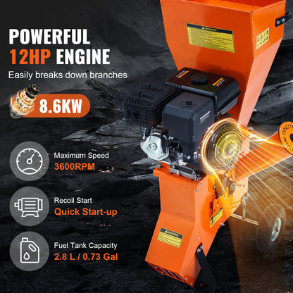 VEVOR Wood Chipper Shredder Mulcher 7HP Heavy Duty Gas Powered 3” 212cc/ 420cc, 4.1kw/4.1kw
