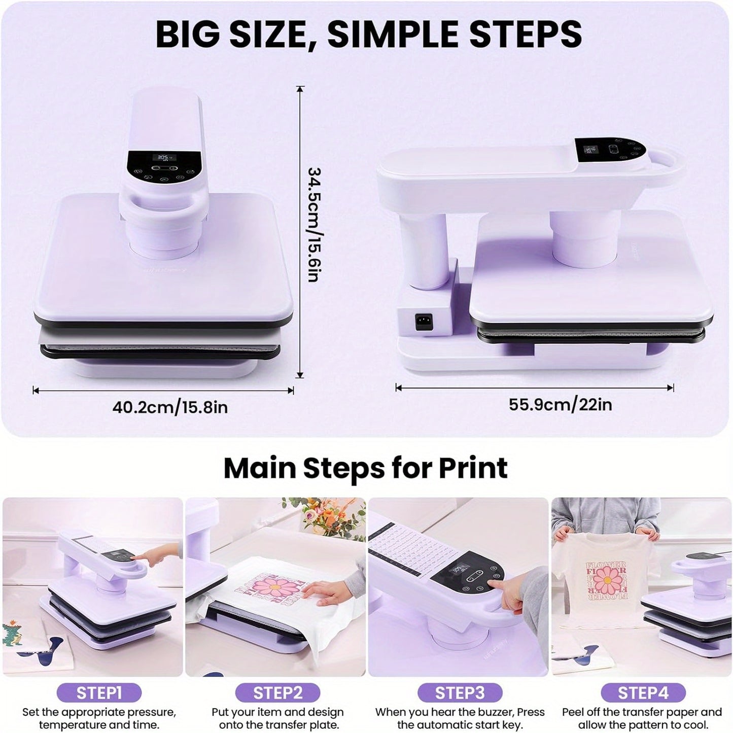 15x15 Inch Swivel Auto Heat Press Machine, 360° Swing Away Smart T-Shirt Printing W/Auto Press & Auto Release & Auto-Off, 7 Adjustable Pressures & 1.85" Higher Heating Height for HTV, Dual-tube Heatinbg, Sublimation, Heat Tr