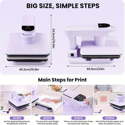 15x15 Inch Swivel Auto Heat Press Machine, 360° Swing Away Smart T-Shirt Printing W/Auto Press & Auto Release & Auto-Off, 7 Adjustable Pressures & 1.85" Higher Heating Height for HTV, Dual-tube Heatinbg, Sublimation, Heat Tr