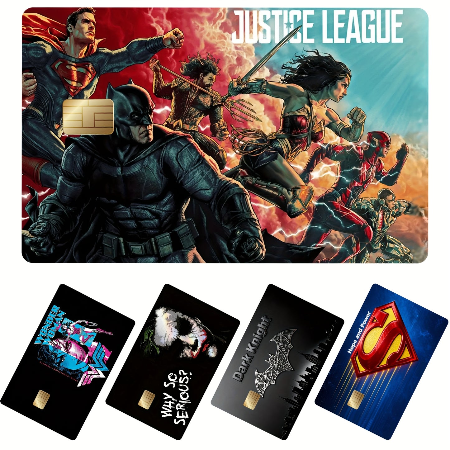 Official Licensed 5pcs Justice League Credit/Debit Card Light Beige Set - Ultra-Thin Residue-Free Stickers for Credit Cards, Bank Debit Cards, Transportation Cards, and Key Cards - Scratch-Resistant, Wear-Resistant, Non-Slip