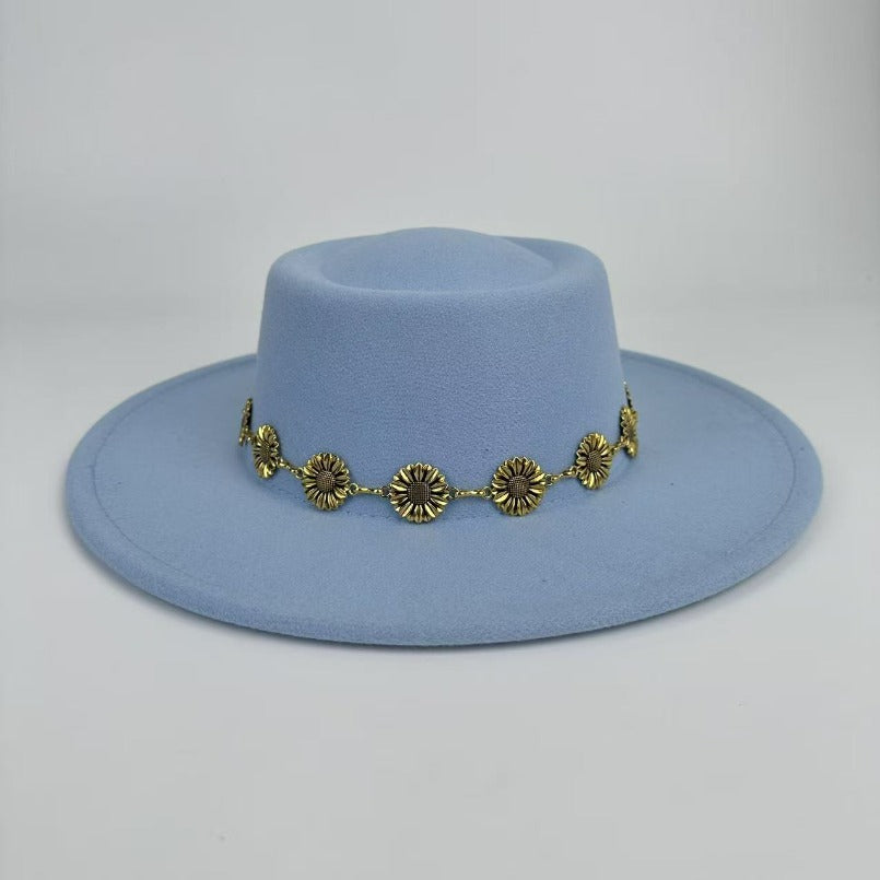 1pc Bohemian-style Unique and Fashionable Felt Hat - Decorated with Exquisite Golden Flower Chain Fedora Hat - Suitable for Daily Street Style, Music Festival Outfits, Bohemian-inspired Looks, Casual Outings and Trendy Season