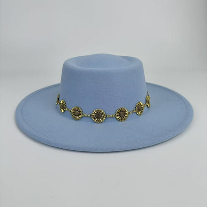 1pc Bohemian-style Unique and Fashionable Felt Hat - Decorated with Exquisite Golden Flower Chain Fedora Hat - Suitable for Daily Street Style, Music Festival Outfits, Bohemian-inspired Looks, Casual Outings and Trendy Season