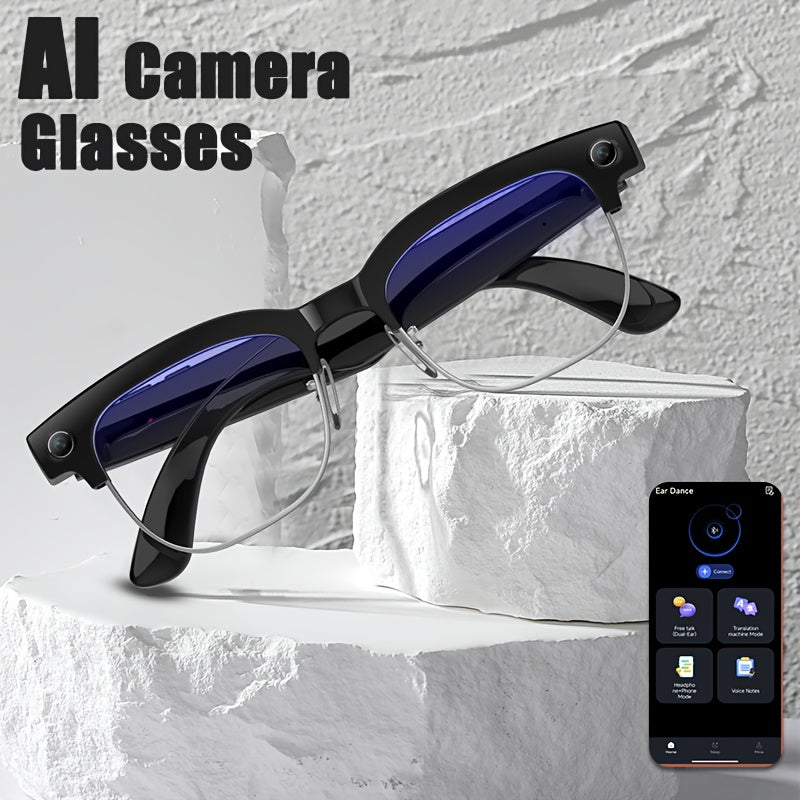 Brand New Design - New Arrival - Stylish Glasses With Smart Camera | Wireless Calling And Music Playback | Real-time Multi-language Translation | HD Video Recording | UV Protection | Lightweight, Hands-free Design - Perfect F