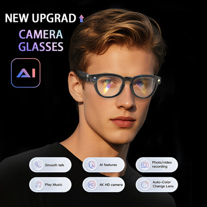 AI Smart Glasses with Camera - Wireless Wireless Smart Glasses, 4K Video Recording, Built-in Mic, AI Translation, Music Playback, Wireless Calls, App Control, Compatible with Smartphone/Tablet/App - for Content Creation, Gami
