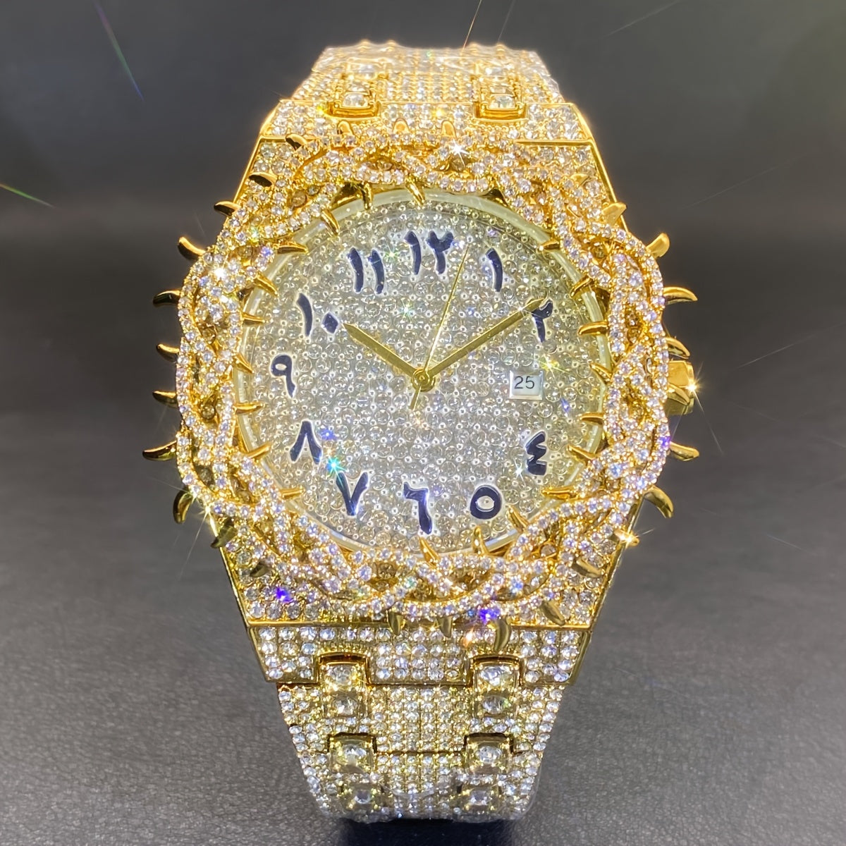 Men'S & Women'S Luxury Rhinestone-Encrusted Large Square Face Watch - Sparkling Mesh Inlaid Dial, High Quality Quartz Movement, Alloy Band with -Accented Bezel - Unisex Party & Everyday Watch for Men & Women, Statement Jewelr