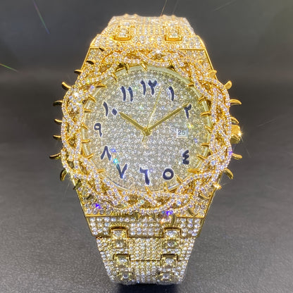 Men'S & Women'S Luxury Rhinestone-Encrusted Large Square Face Watch - Sparkling Mesh Inlaid Dial, High Quality Quartz Movement, Alloy Band with -Accented Bezel - Unisex Party & Everyday Watch for Men & Women, Statement Jewelr