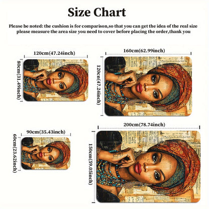 Heavy-Duty African Women Cultural Mat - Non-Slip Backing, Machine Washable Bath Mat & Floor Mat with Traditional Attire Design - Large Area Mat for Living Room, Bathroom, Office, Outdoor - Elegant Home Decor Mat, Rugs for Bat