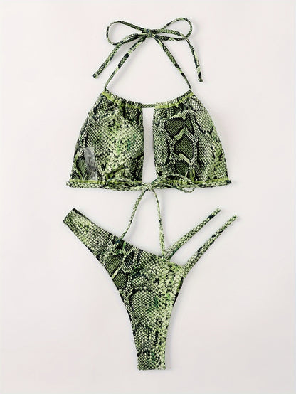 Women'S Swimsuit Featuring a Hollow Design with a Sexy Halter Neck, Inspired by New European And American Snake Patterns