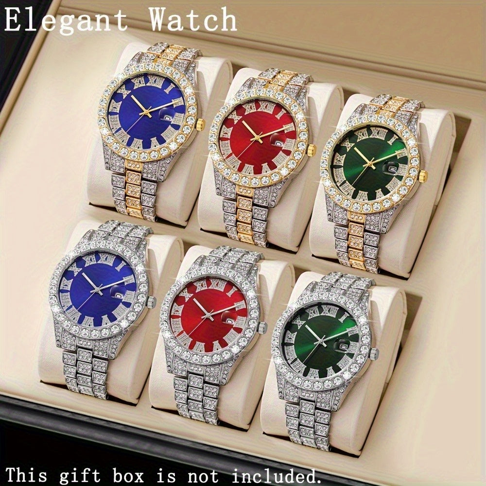 6pcs/ set Men Watch, Luxury Men Watches, Alloy Watch Strap Watch for Men, Quartz Watch, Calendar Adjustable, Work and Daily Decorationfor Casual Attire, Hristmas Present Halloween GiftIdeal Choice for Gifts Wrist Watch, Reloj