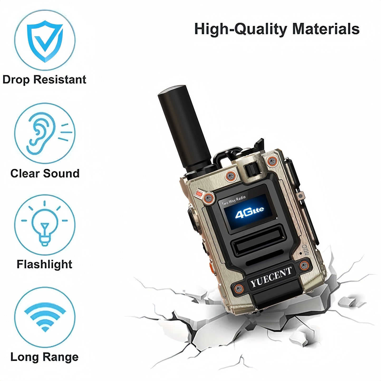 YUECENT Wireless Long-Range Global Walkie-Talkies with SIM Card, 5000km Communication Range, 2-Way Talk, USB Rechargeable, VHF Frequency, Zinc Alloy, Ideal for Outdoor Activities, Outdoor Communication | Modern Walkie Talkie