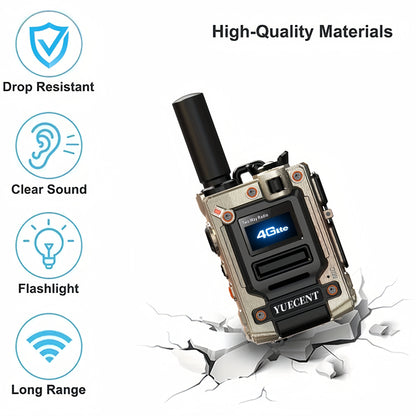 YUECENT Wireless Long-Range Global Walkie-Talkies with SIM Card, 5000km Communication Range, 2-Way Talk, USB Rechargeable, VHF Frequency, Zinc Alloy, Ideal for Outdoor Activities, Outdoor Communication | Modern Walkie Talkie