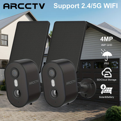 4MP Outdoor Security Camera With Solar Panel, Battery, Wireless Surveillance Camera, PIR Motion Detection And Alarm, Colour Night Vision, SD/Cloud Storage, Alexa Supported, 2-Way Audio, Black, 2.4G/5G WIFI