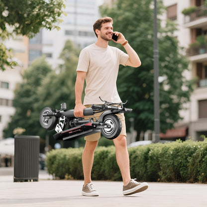 Adult Electric Scooter 700W Motor 20 MPH & 35 Mile Range, Foldable E-Scooter with Seat, 10" All-Terrain Tires, Dual Suspension, 48V 15AH, Heavy-Duty Black/Red E--like Ride for Adults ( Plug)